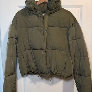 Zara army green cropped puffer jacket